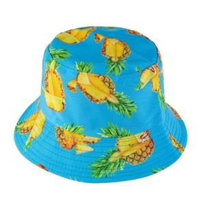 Pineapple Print Double Side Wear Reversible Bucket Hat Blue